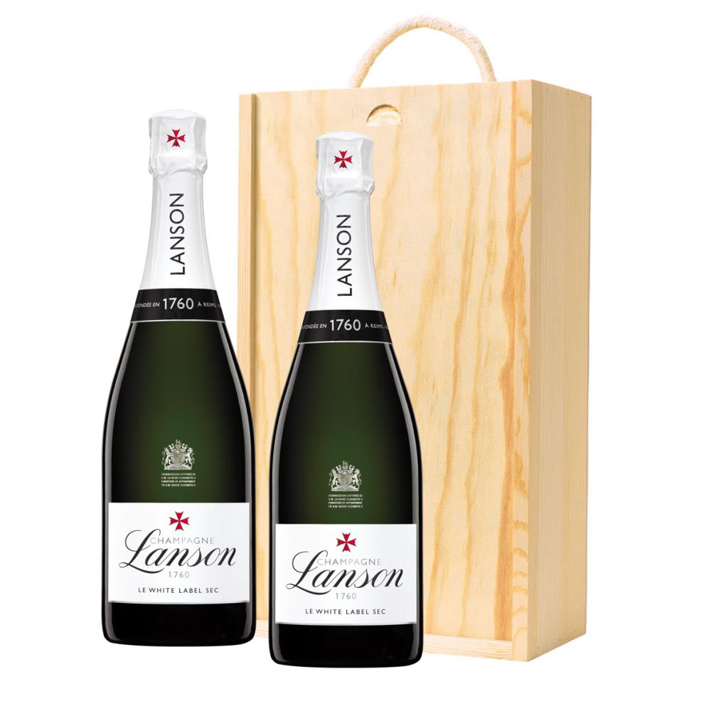 Lanson Le White Label Sec Champagne 75cl Twin Pine Wooden Gift Box (2x75cl)